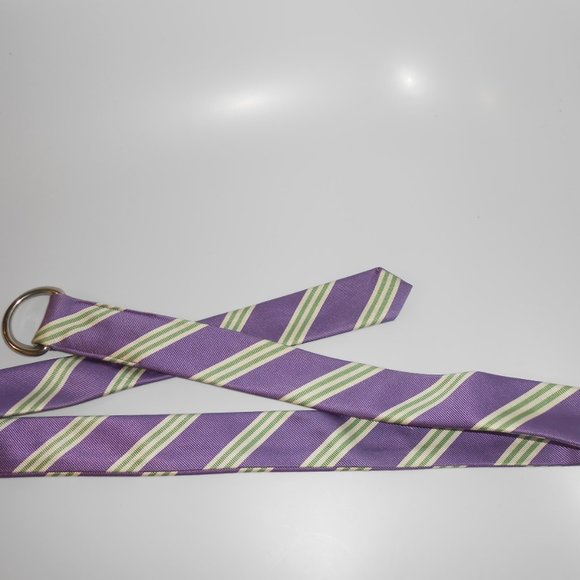 J Crew Silk Belt D Rings Purple Green Diagonal Stripe S/M Small Medium - Picture 5 of 9